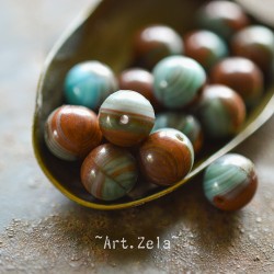 Perles rondes bicolores bleu rouge-brun 8mm X10 Perles verre tchèque lisse