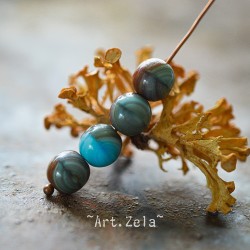 Perles rondes bicolores bleu rouge-brun 8mm X10 Perles verre tchèque lisse