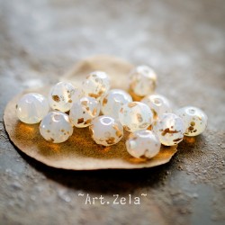 Rondelles blanc opal doré 7x5mm X15 Perles verre tchèque facetté