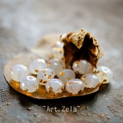 Rondelles blanc opal doré 7x5mm X15 Perles verre tchèque facetté