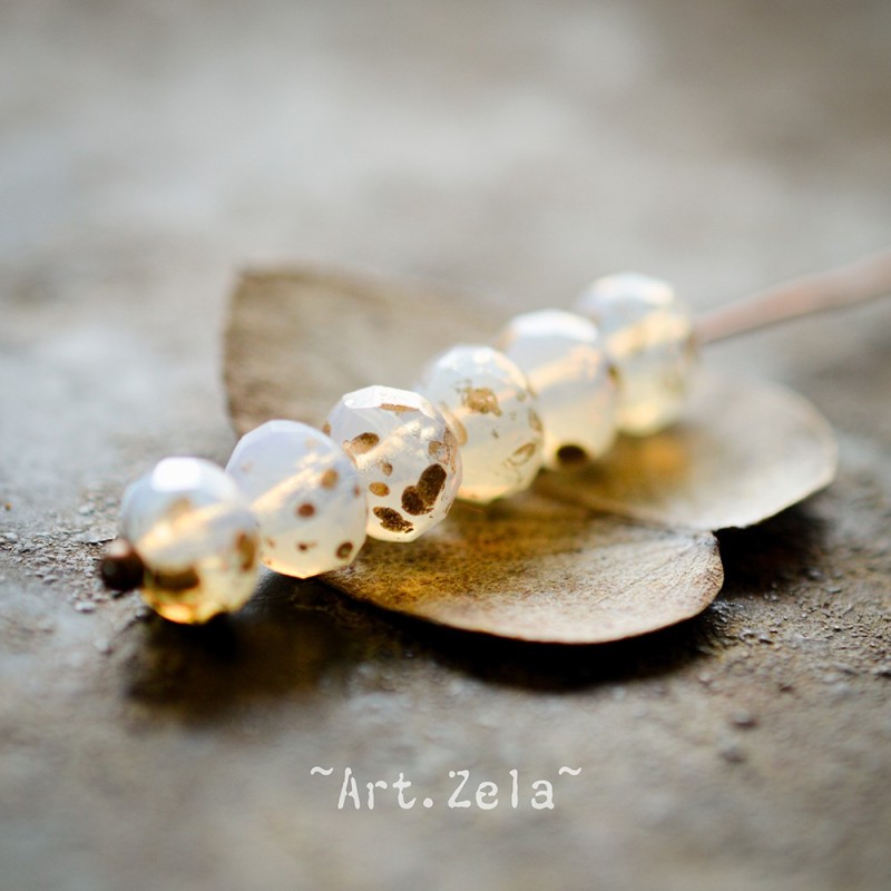 Rondelles blanc opal doré 7x5mm X15 Perles verre tchèque facetté