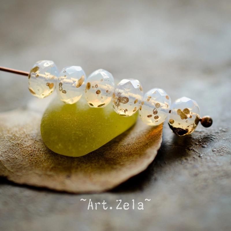 Rondelles blanc opal doré 7x5mm X15 Perles verre tchèque facetté