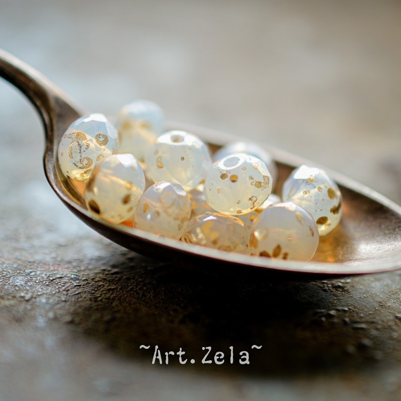 Rondelles blanc opal doré 7x5mm X15 Perles verre tchèque facetté