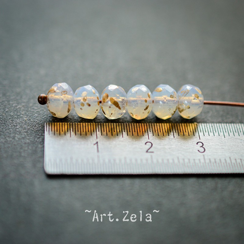 Rondelles blanc opal doré 7x5mm X15 Perles verre tchèque facetté