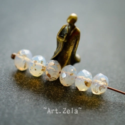 Rondelles blanc opal doré 7x5mm X15 Perles verre tchèque facetté