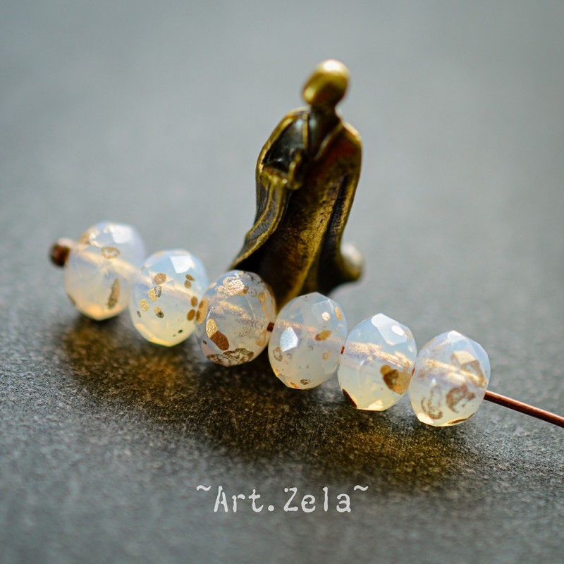 Rondelles blanc opal doré 7x5mm X15 Perles verre tchèque facetté