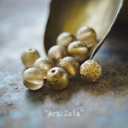 Perles rondes gris fumé doré 8mm X15 Perles verre tchèque texturé