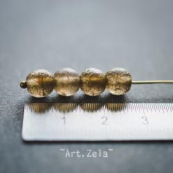 Perles rondes gris fumé doré 8mm X15 Perles verre tchèque texturé