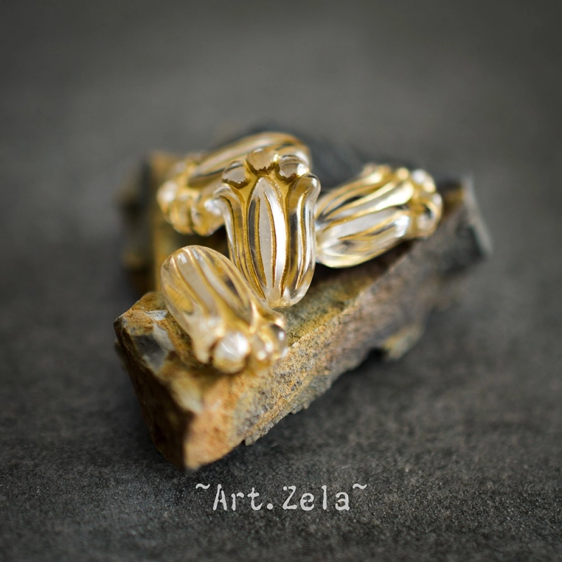 Tulipes style vintage transparent doré 12mm X20 Perles acrylique