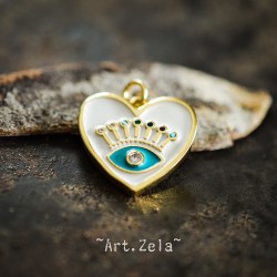 Pendentif cœur émaillé blanc 19mm X1 Pendentif laiton avec zircon