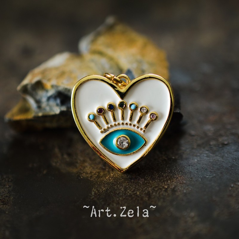 Pendentif cœur émaillé blanc 19mm X1 Pendentif laiton avec zircon