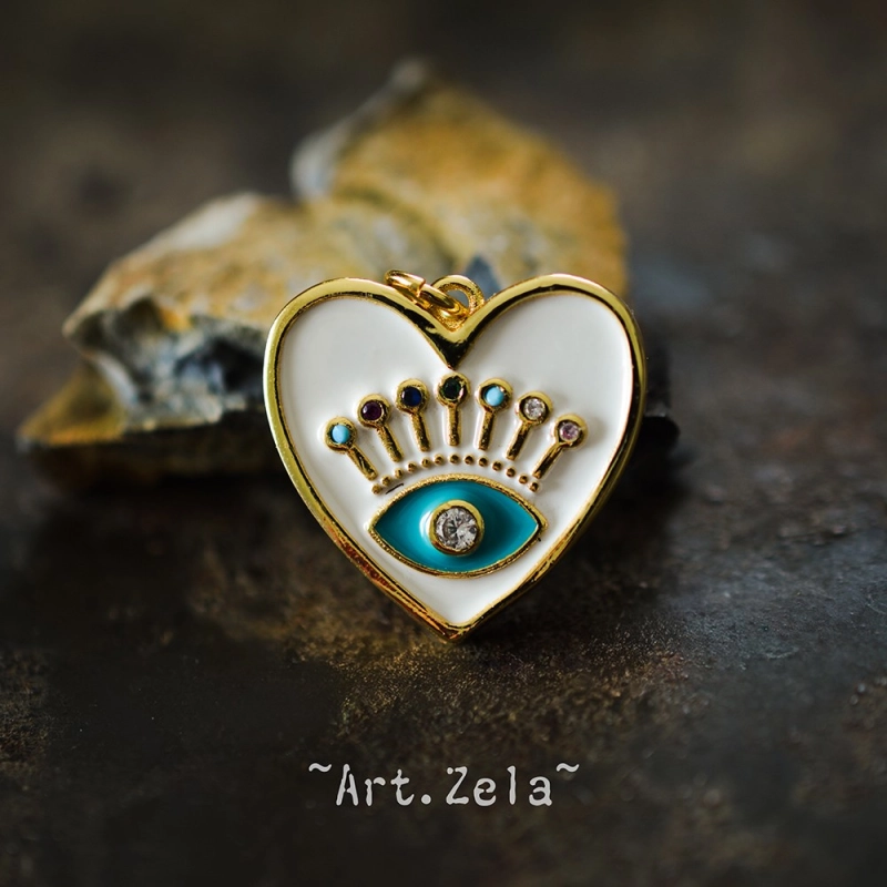 Pendentif cœur émaillé blanc 19mm X1 Pendentif laiton avec zircon