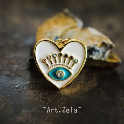 Pendentif cœur émaillé blanc 19mm X1 Pendentif laiton avec zircon
