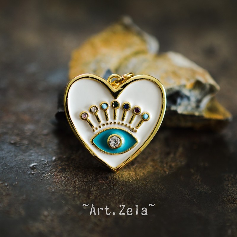 Pendentif cœur émaillé blanc 19mm X1 Pendentif laiton avec zircon