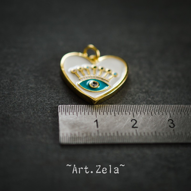 Pendentif cœur émaillé blanc 19mm X1 Pendentif laiton avec zircon