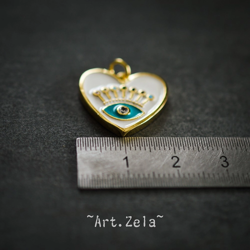 Pendentif cœur émaillé blanc 19mm X1 Pendentif laiton avec zircon
