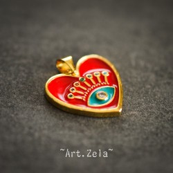 Pendentif cœur émaillé rouge 19mm X1 Pendentif laiton avec zircon