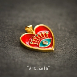 Pendentif cœur émaillé rouge 19mm X1 Pendentif laiton avec zircon