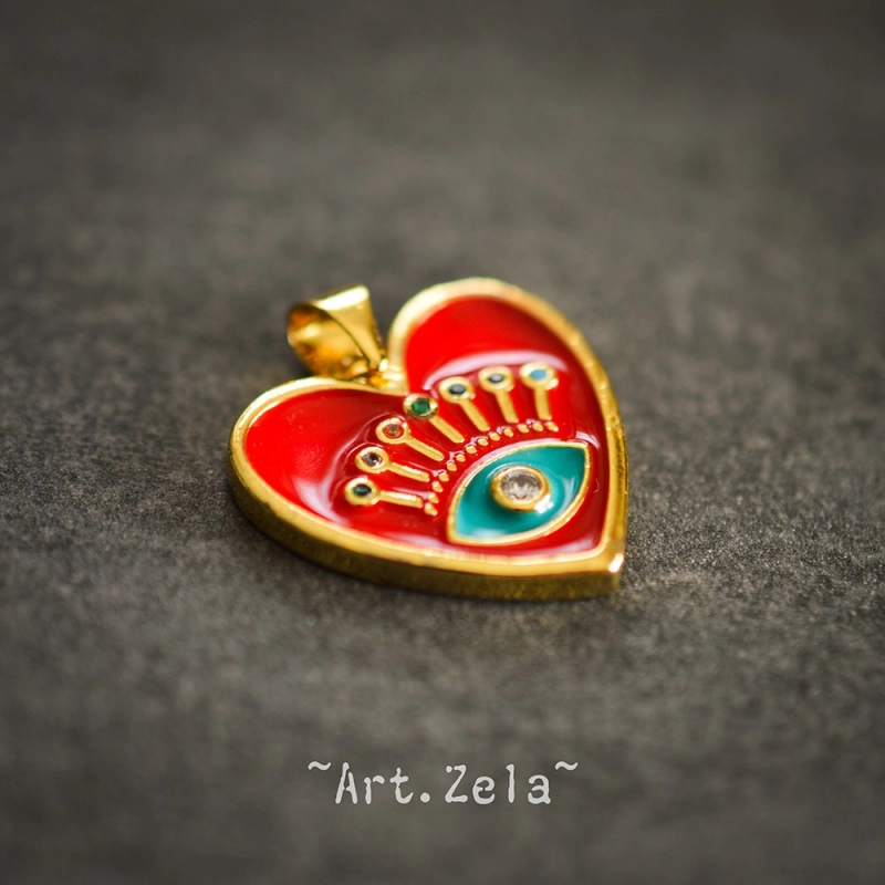 Pendentif cœur émaillé rouge 19mm X1 Pendentif laiton avec zircon
