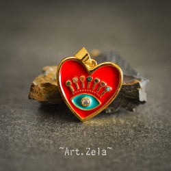 Pendentif cœur émaillé rouge 19mm X1 Pendentif laiton avec zircon