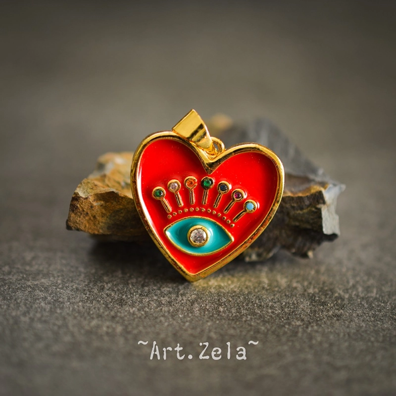 Pendentif cœur émaillé rouge 19mm X1 Pendentif laiton avec zircon