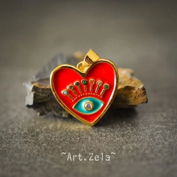 Pendentif cœur émaillé rouge 19mm X1 Pendentif laiton avec zircon