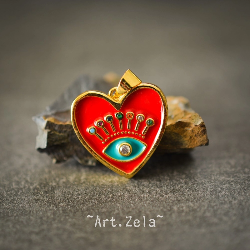 Pendentif cœur émaillé rouge 19mm X1 Pendentif laiton avec zircon