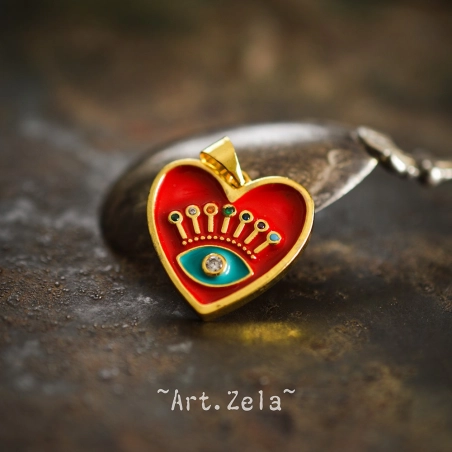 Pendentif cœur émaillé rouge 19mm X1 Pendentif laiton avec zircon