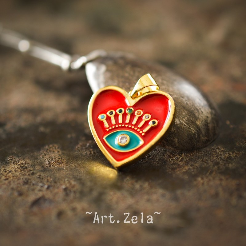 Pendentif cœur émaillé rouge 19mm X1 Pendentif laiton avec zircon