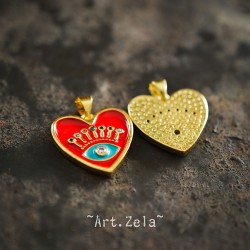 Pendentif cœur émaillé rouge 19mm X1 Pendentif laiton avec zircon
