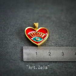 Pendentif cœur émaillé rouge 19mm X1 Pendentif laiton avec zircon
