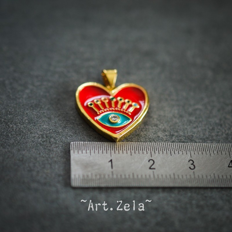 Pendentif cœur émaillé rouge 19mm X1 Pendentif laiton avec zircon