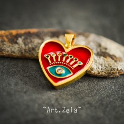 Pendentif cœur émaillé rouge 19mm X1 Pendentif laiton avec zircon