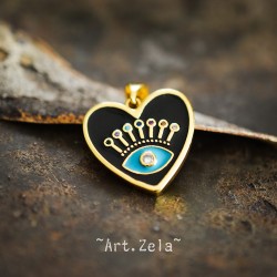 Pendentif cœur émaillé noir 19mm X1 Pendentif laiton avec zircon