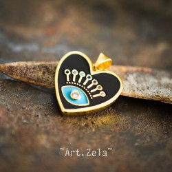 Pendentif cœur émaillé noir 19mm X1 Pendentif laiton avec zircon