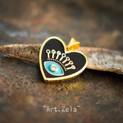 Pendentif cœur émaillé noir 19mm X1 Pendentif laiton avec zircon