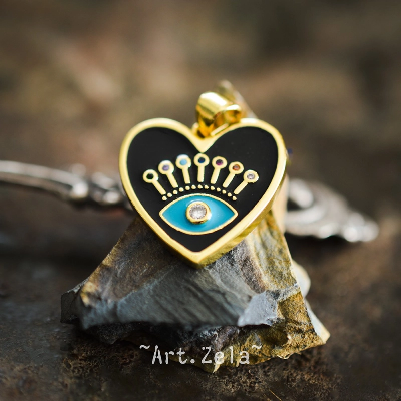 Pendentif cœur émaillé noir 19mm X1 Pendentif laiton avec zircon