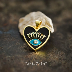 Pendentif cœur émaillé noir 19mm X1 Pendentif laiton avec zircon