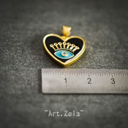 Pendentif cœur émaillé noir 19mm X1 Pendentif laiton avec zircon