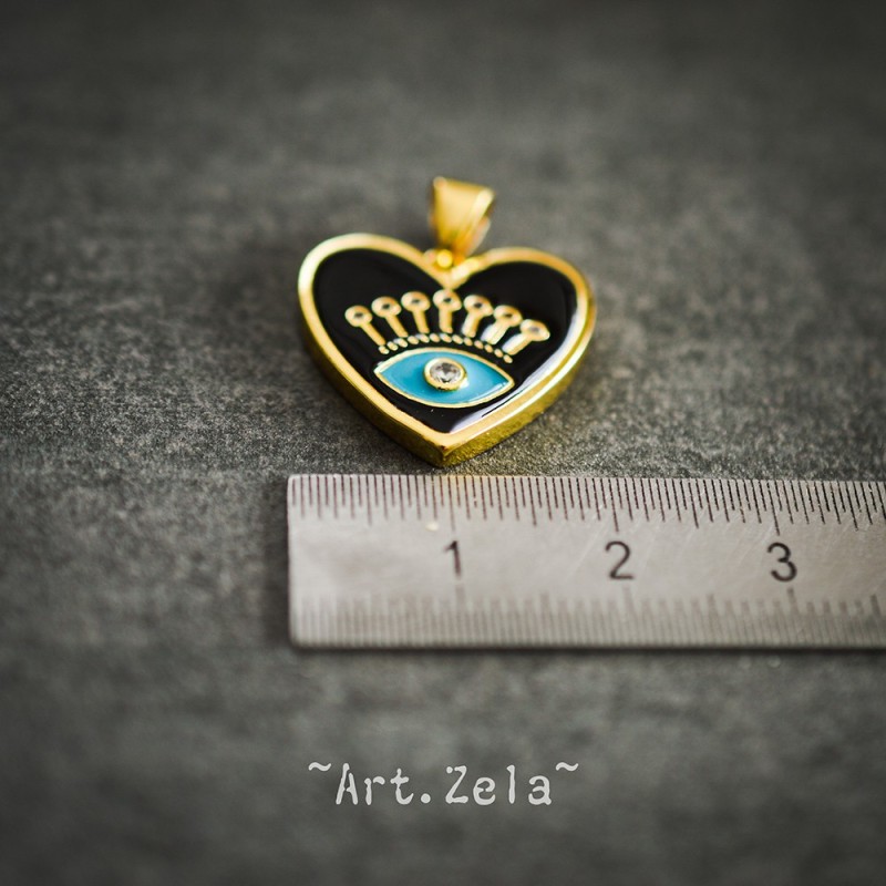 Pendentif cœur émaillé noir 19mm X1 Pendentif laiton avec zircon