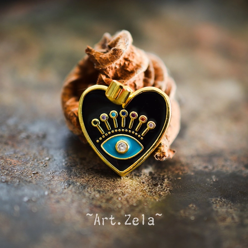 Pendentif cœur émaillé noir 19mm X1 Pendentif laiton avec zircon