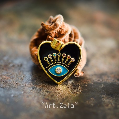 Pendentif cœur émaillé noir 19mm X1 Pendentif laiton avec zircon