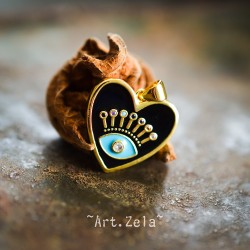 Pendentif cœur émaillé noir 19mm X1 Pendentif laiton avec zircon