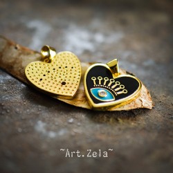 Pendentif cœur émaillé noir 19mm X1 Pendentif laiton avec zircon