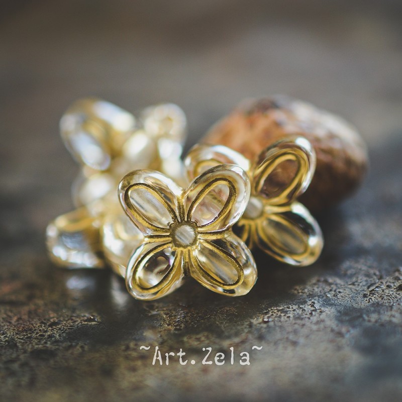 Fleurs au style vintage transparent doré 17mm X10 Perles acrylique