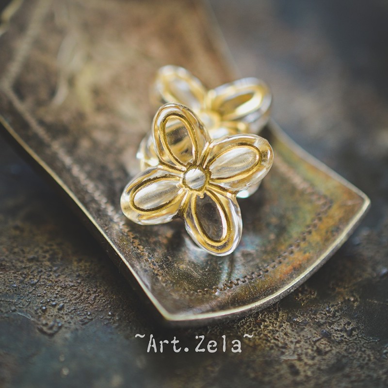Fleurs au style vintage transparent doré 17mm X10 Perles acrylique