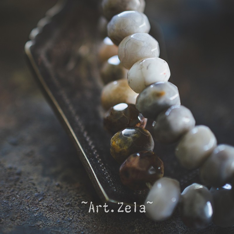 Agates facettées dominante gris 8mm X12 Perles gemmes Agate naturelle