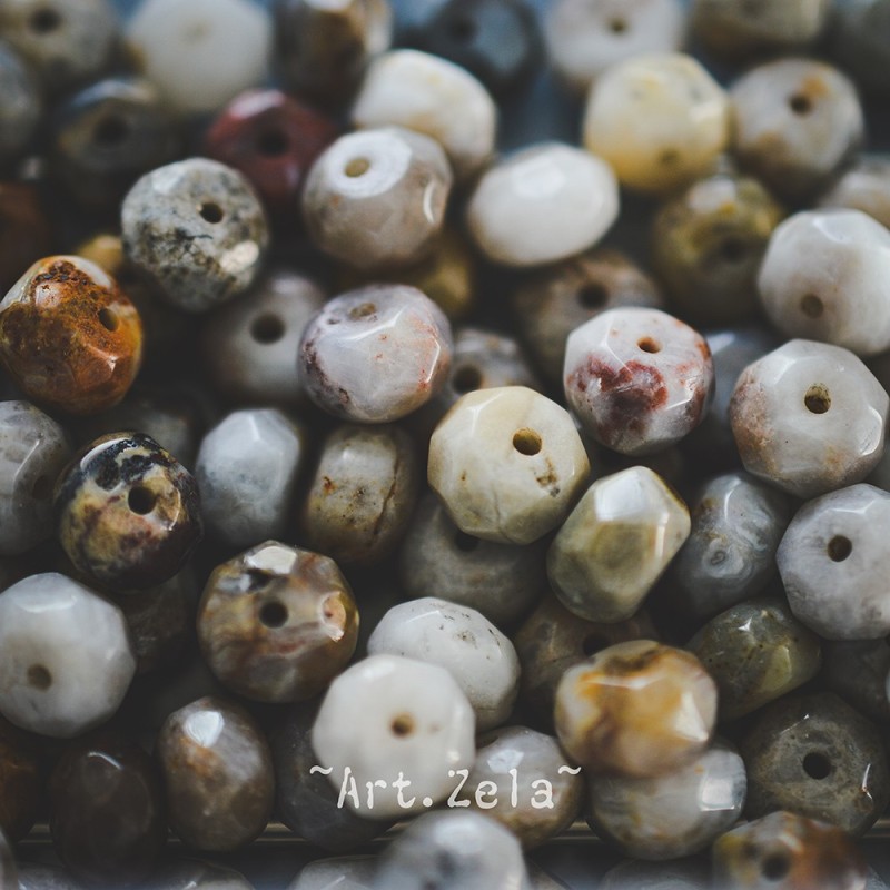 Agates facettées dominante gris 8mm X12 Perles gemmes Agate naturelle