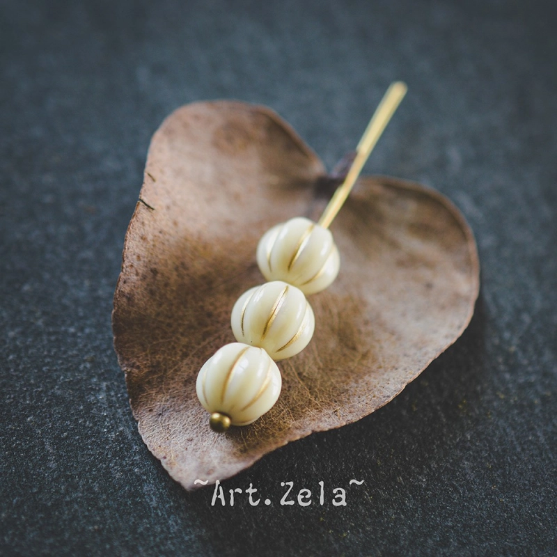 Perles cannelées blanc crème doré 8mm X20 Perles acrylique