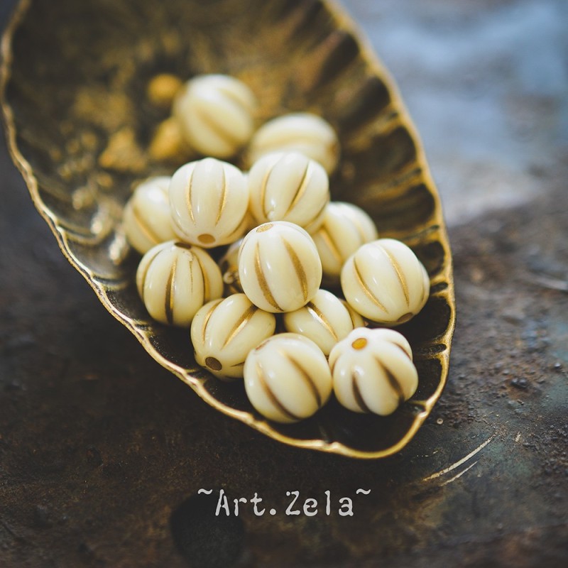 Perles cannelées blanc crème doré 8mm X20 Perles acrylique